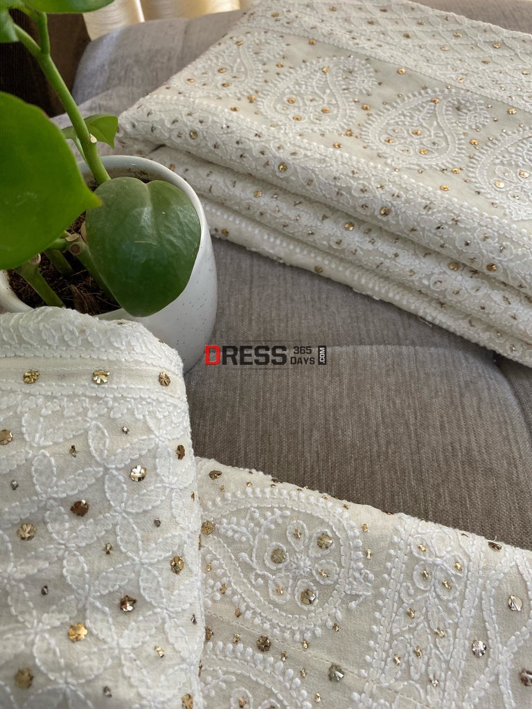 Ivory Lucknowi Kamdani Lehenga Set Chikankari