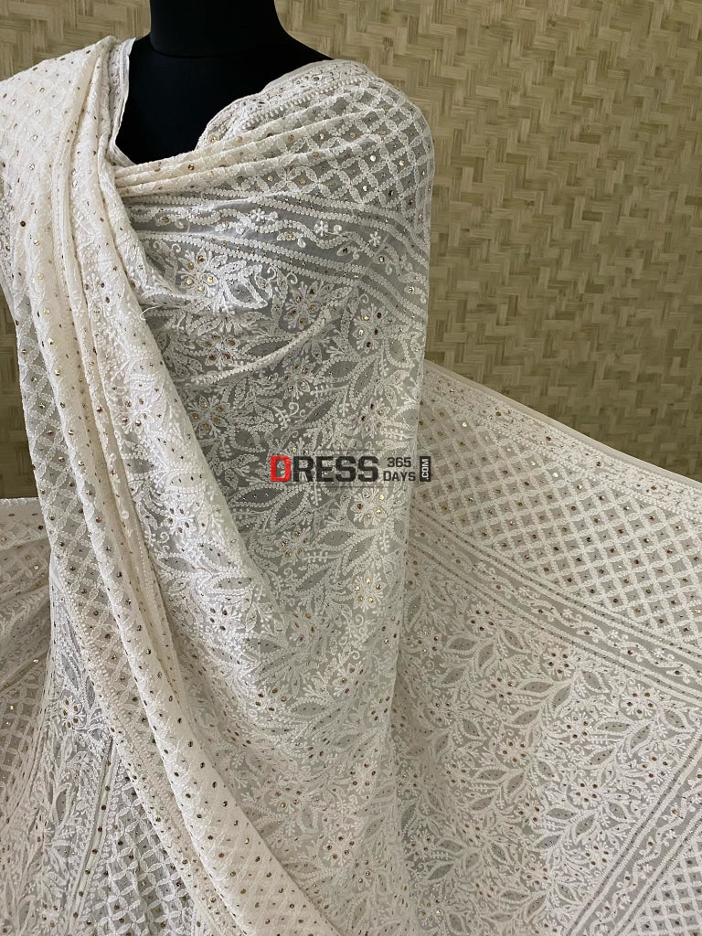 Ivory Lucknowi Kamdani Lehenga Set Chikankari