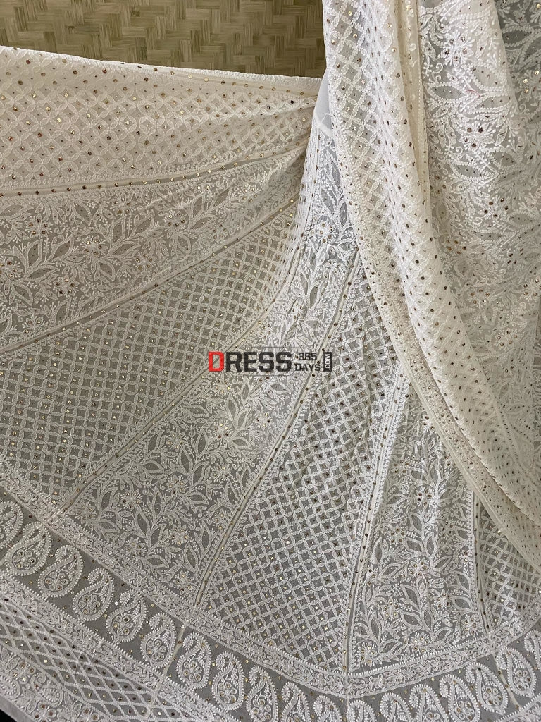 Ivory Lucknowi Kamdani Lehenga Set Chikankari