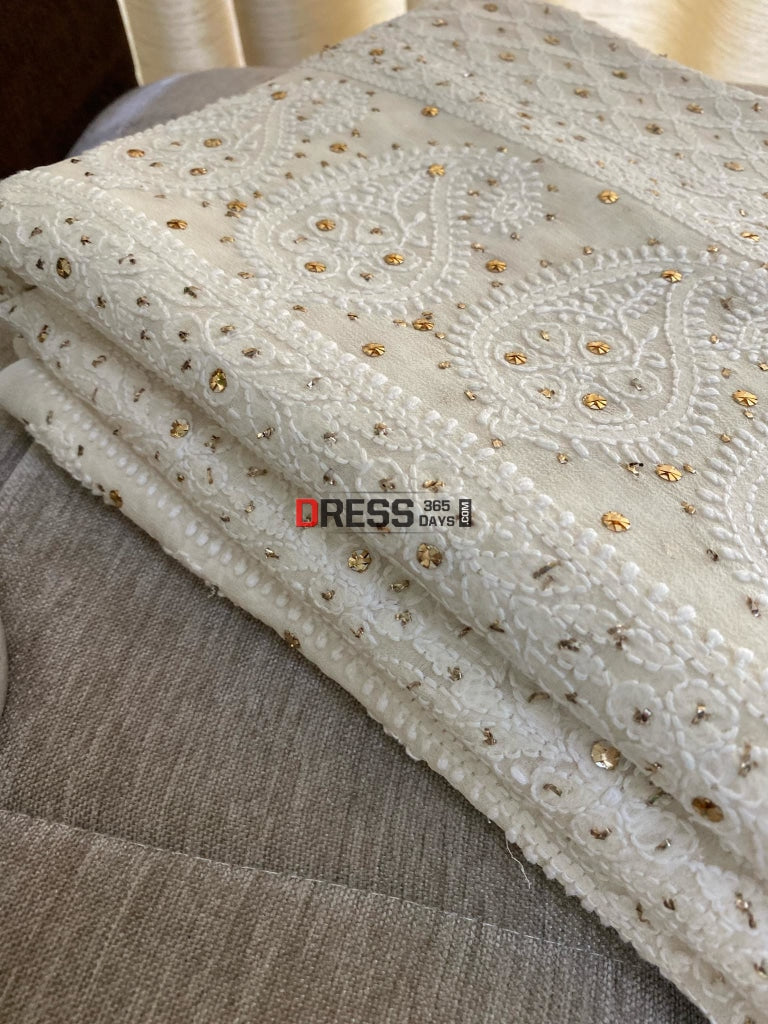 Ivory Lucknowi Kamdani Lehenga Set Chikankari