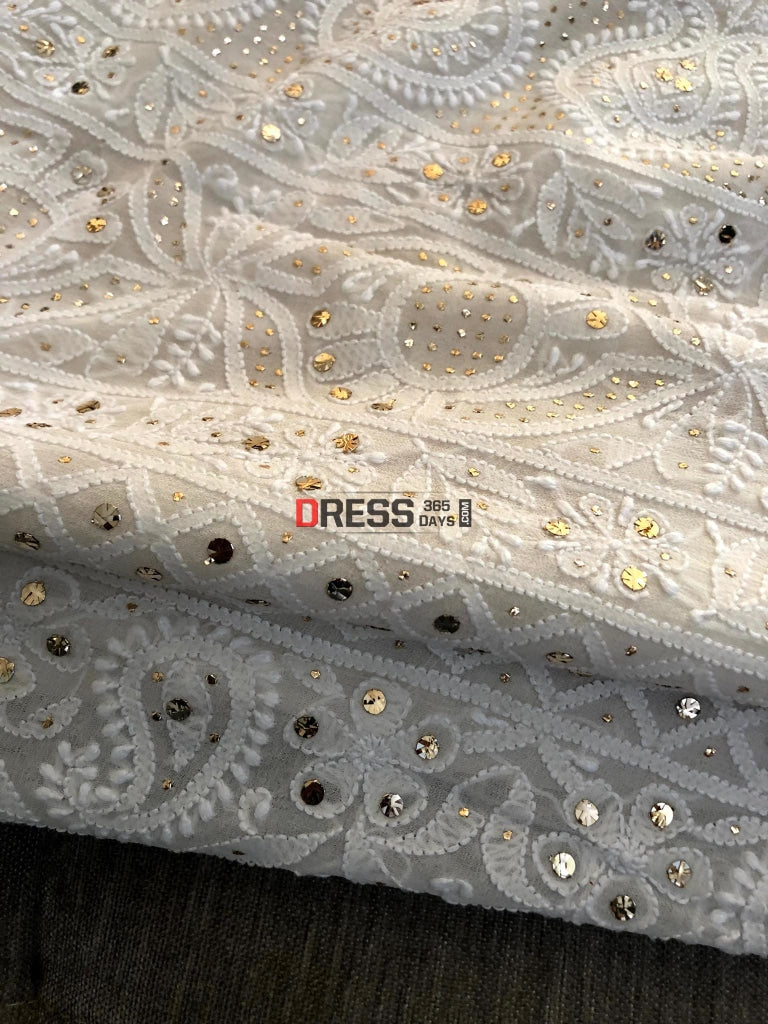 Ivory Lucknowi Kamdani Saree Chikankari