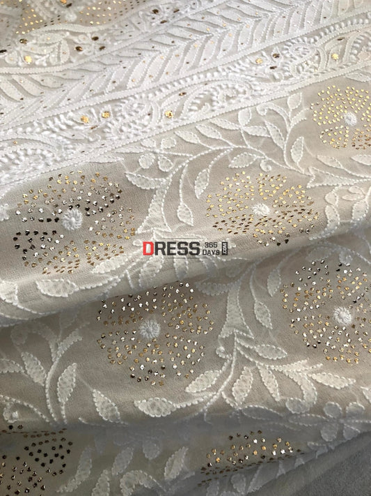 Ivory Lucknowi Kamdani Saree Chikankari