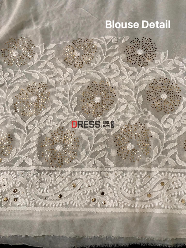 Ivory Lucknowi Kamdani Saree Chikankari