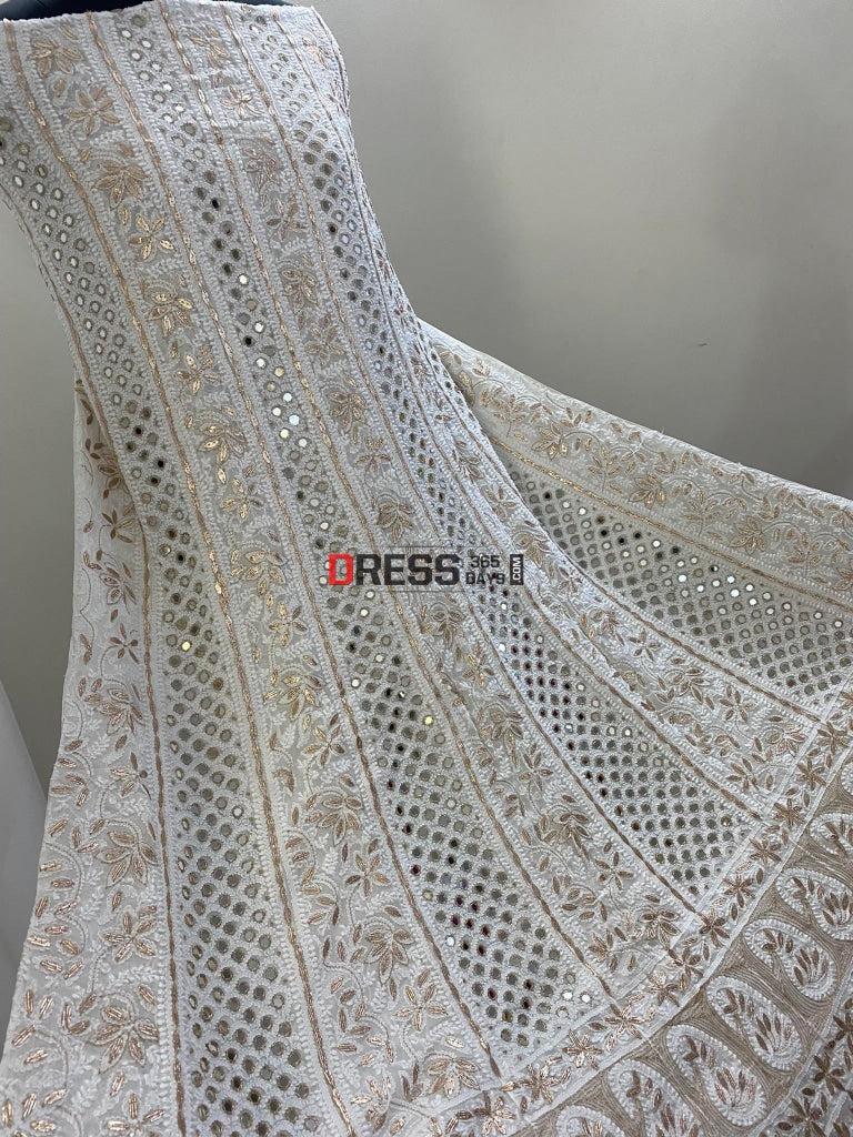 Ivory Lucknowi Mirror Work Anarkali Chikankari