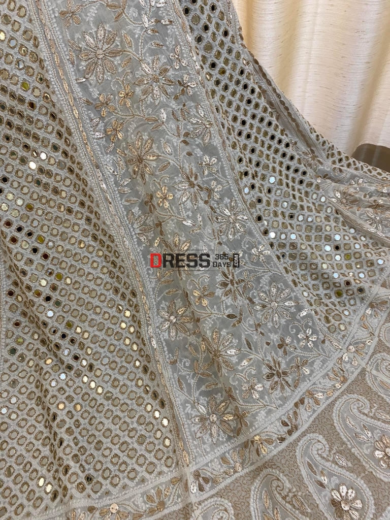 Ivory Mirror & Chikankari Lehenga Set