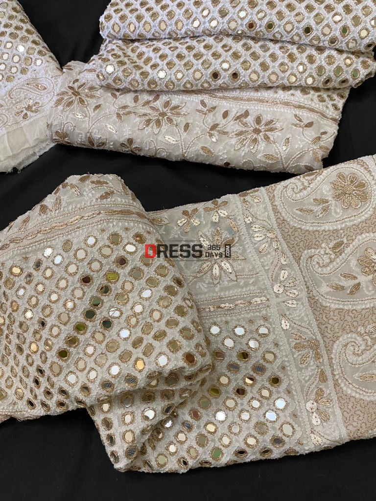 Ivory Mirror & Chikankari Lehenga Set