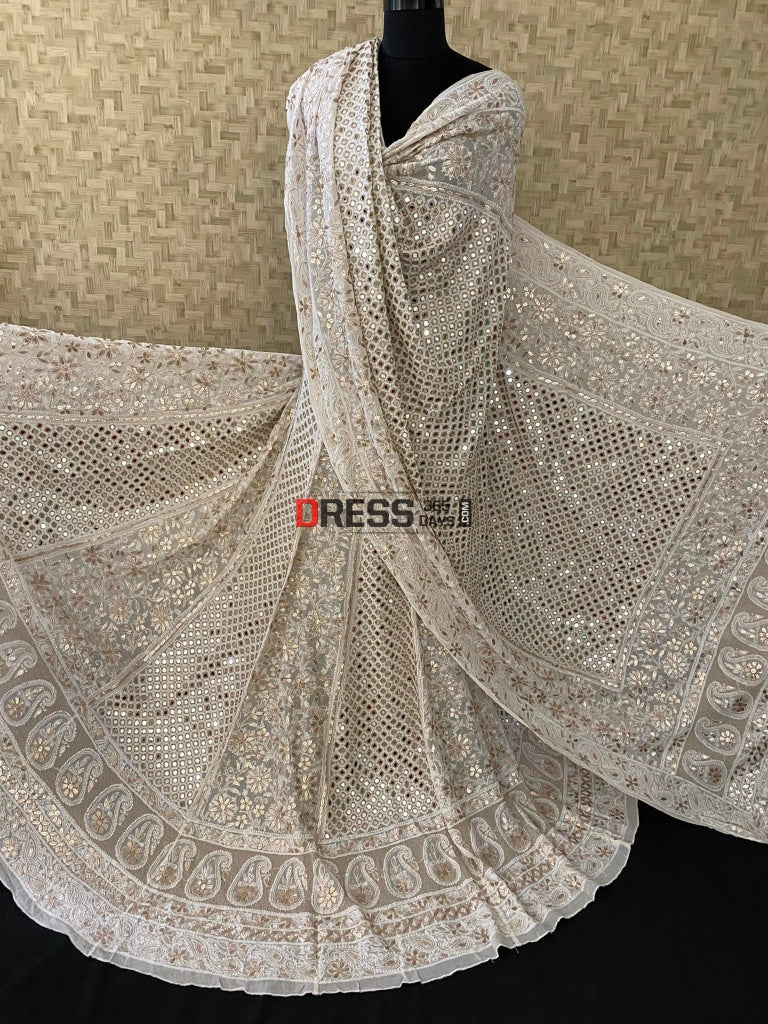 Ivory Mirror & Chikankari Lehenga Set