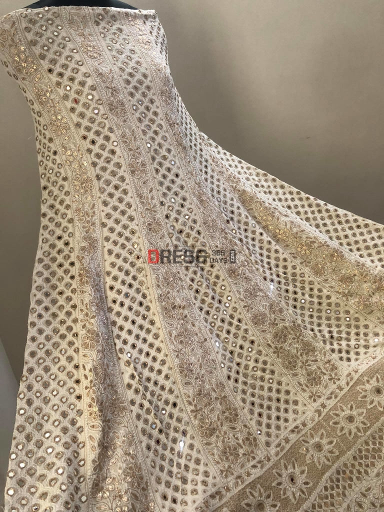 Ivory Mirror Gota Patti Lucknowi Anarkali Suit Chikankari