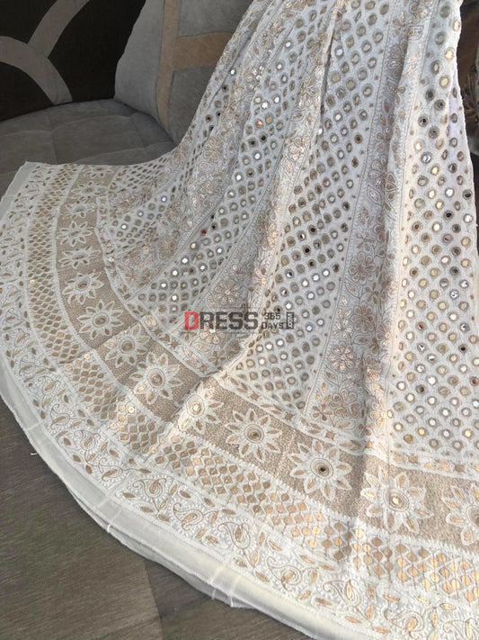 Ivory Mirror Gota Patti Lucknowi Anarkali Suit Chikankari