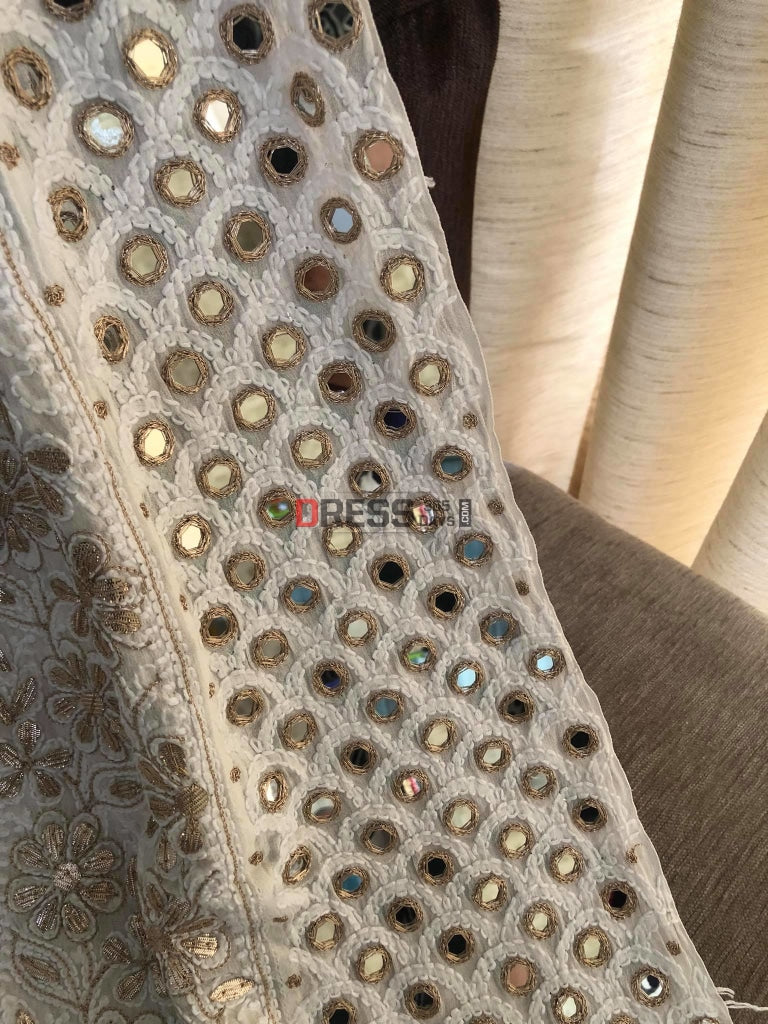 Ivory Mirror Gota Patti Lucknowi Anarkali Suit Chikankari