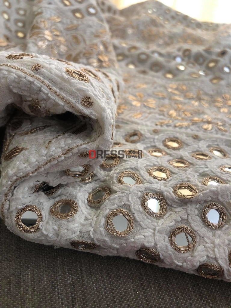 Ivory Mirror Gota Patti Lucknowi Anarkali Suit Chikankari