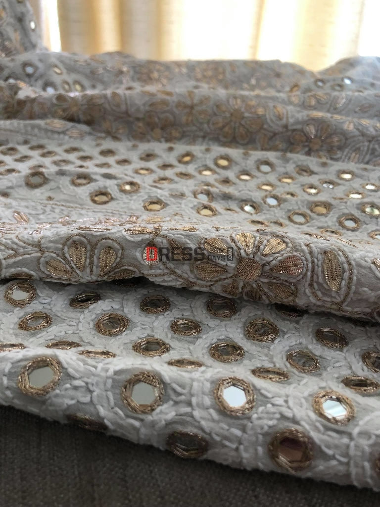 Ivory Mirror Gota Patti Lucknowi Anarkali Suit Chikankari