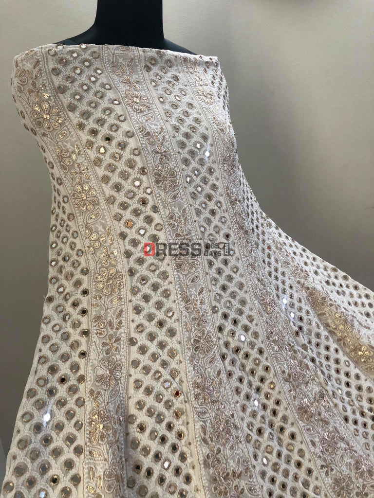 Ivory Mirror Gota Patti Lucknowi Anarkali Suit Chikankari
