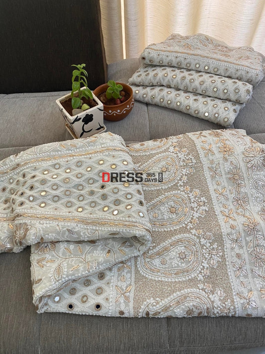 Ivory Mirror Lucknowi Chikankari Lehenga Set