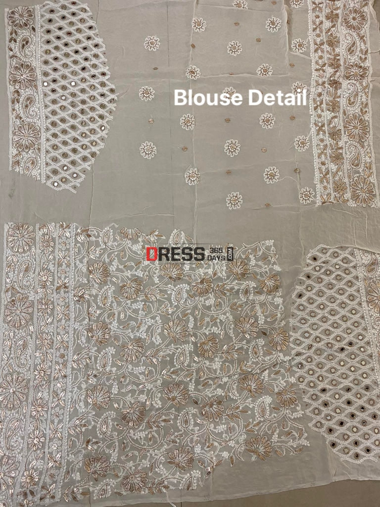 Ivory Mirror Lucknowi Chikankari Lehenga Set