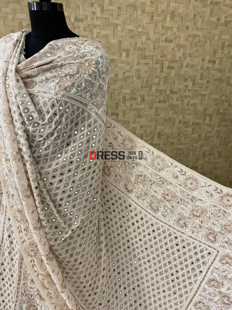 Ivory Mirror Lucknowi Chikankari Lehenga Set