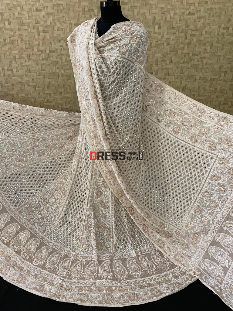 Ivory Mirror Lucknowi Chikankari Lehenga Set