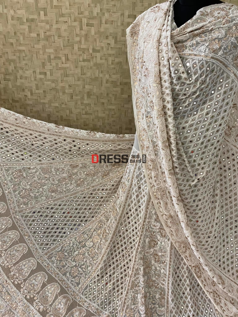 Ivory Mirror Lucknowi Chikankari Lehenga Set
