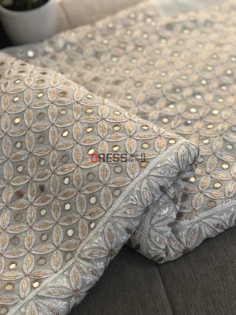 Ivory Mirror Work Chikankari Saree