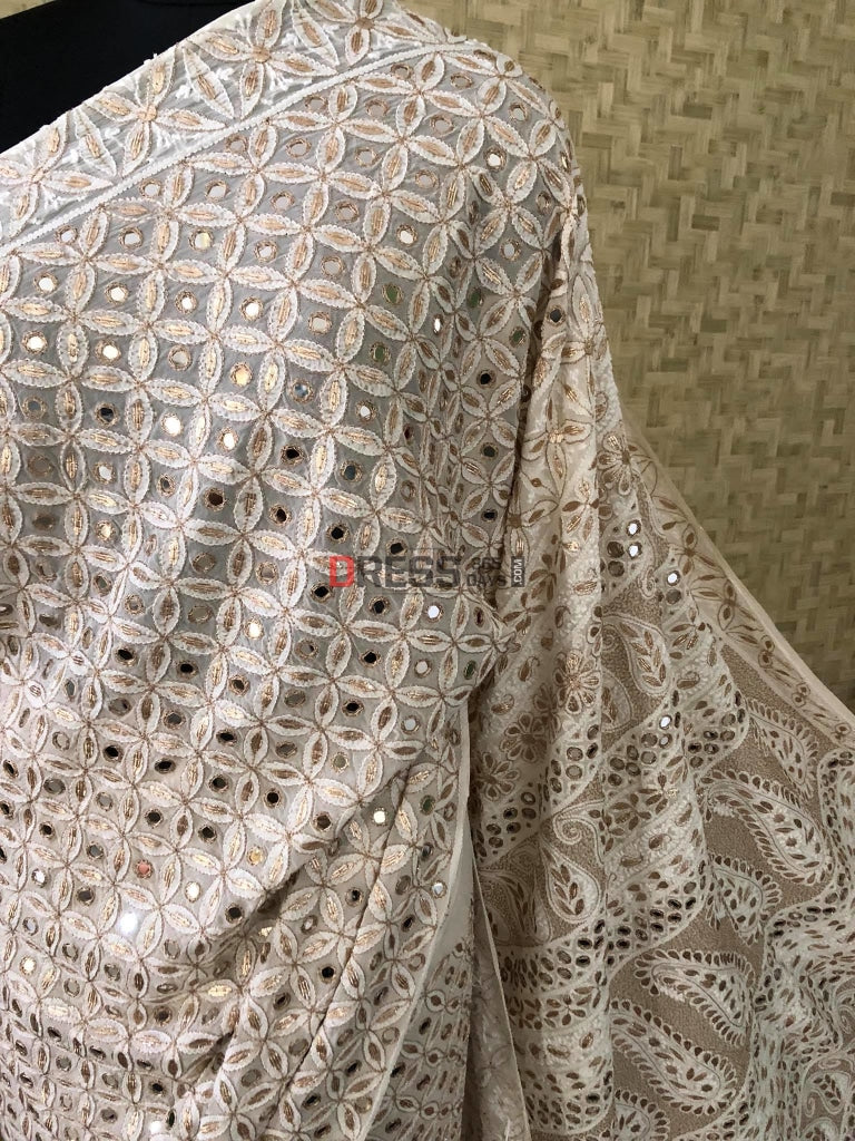 Ivory Mirror Work Chikankari Saree