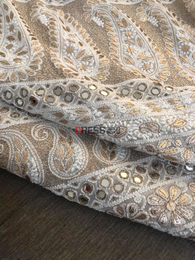 Ivory Mirror Work Chikankari Saree