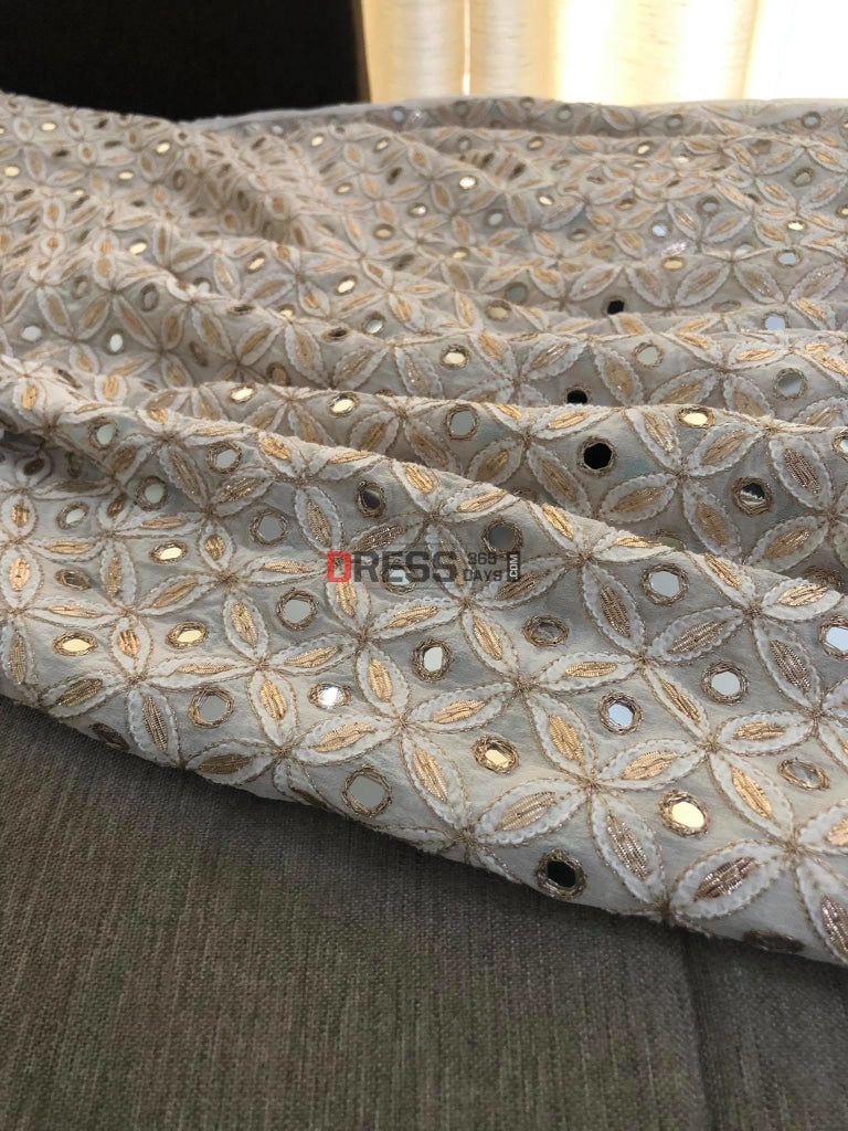Ivory Mirror Work Chikankari Saree
