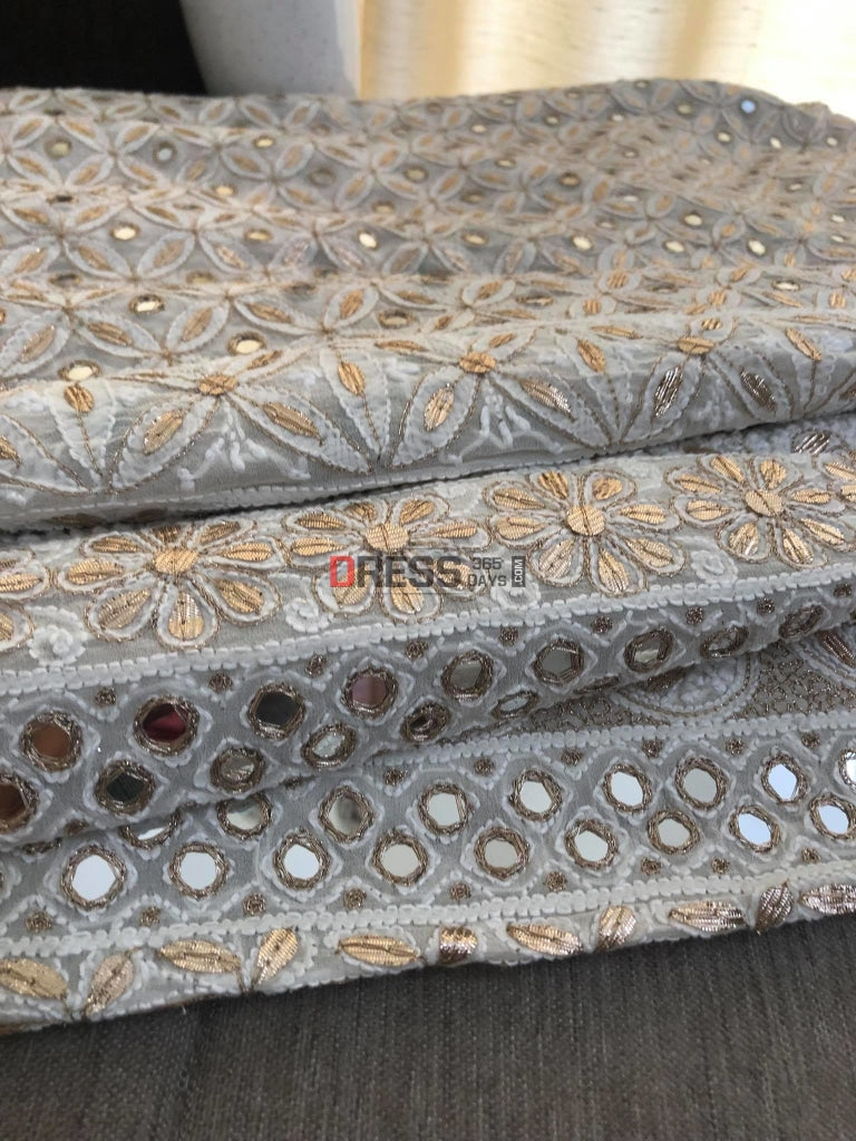Ivory Mirror Work Chikankari Saree