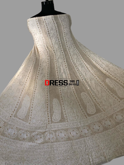 Ivory Mukaish Chikankari Anarkali Suit - Dress365days