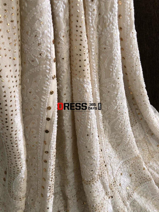 Ivory Mukaish Chikankari Anarkali Suit