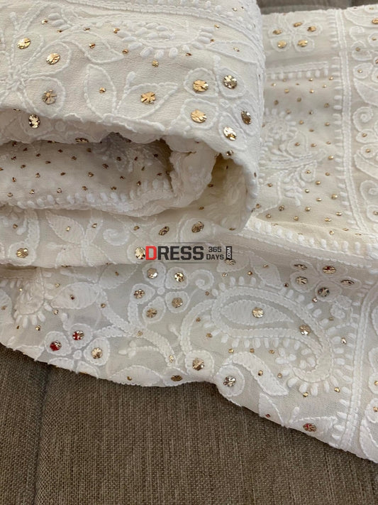 Ivory Mukaish Chikankari Anarkali Suit