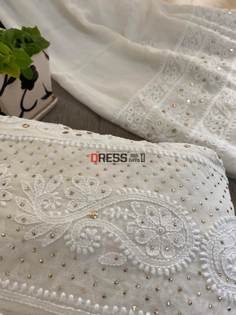 Ivory Mukaish Chikankari Anarkali Suit