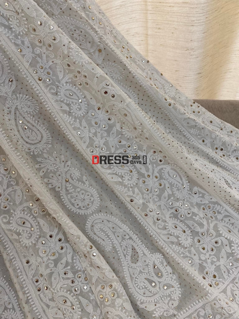 Ivory Mukaish Chikankari Anarkali Suit