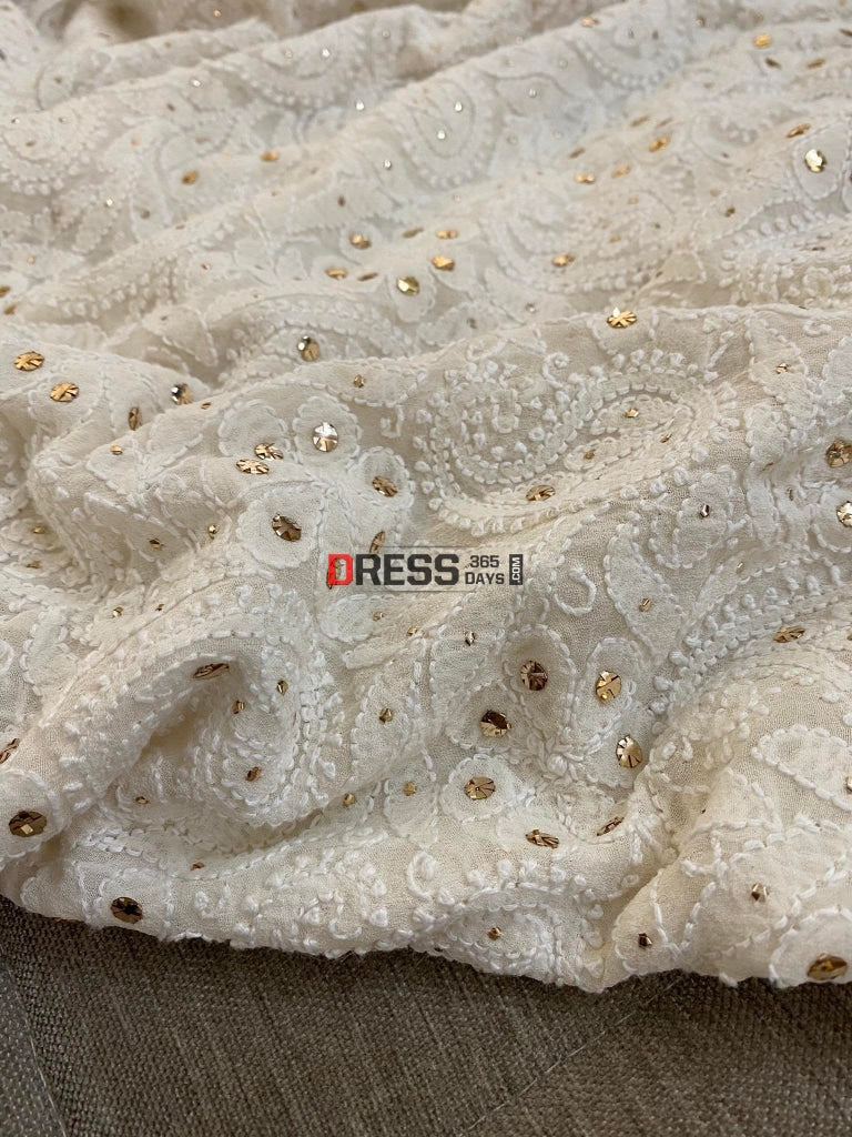 Ivory Mukaish Chikankari Dupatta