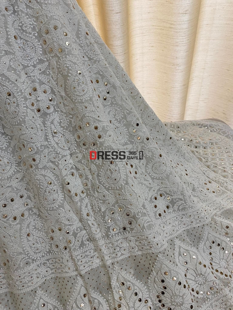Ivory Mukaish Chikankari Dupatta