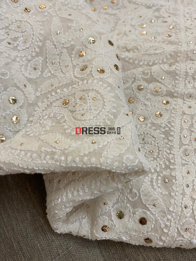 Ivory Mukaish Chikankari Dupatta