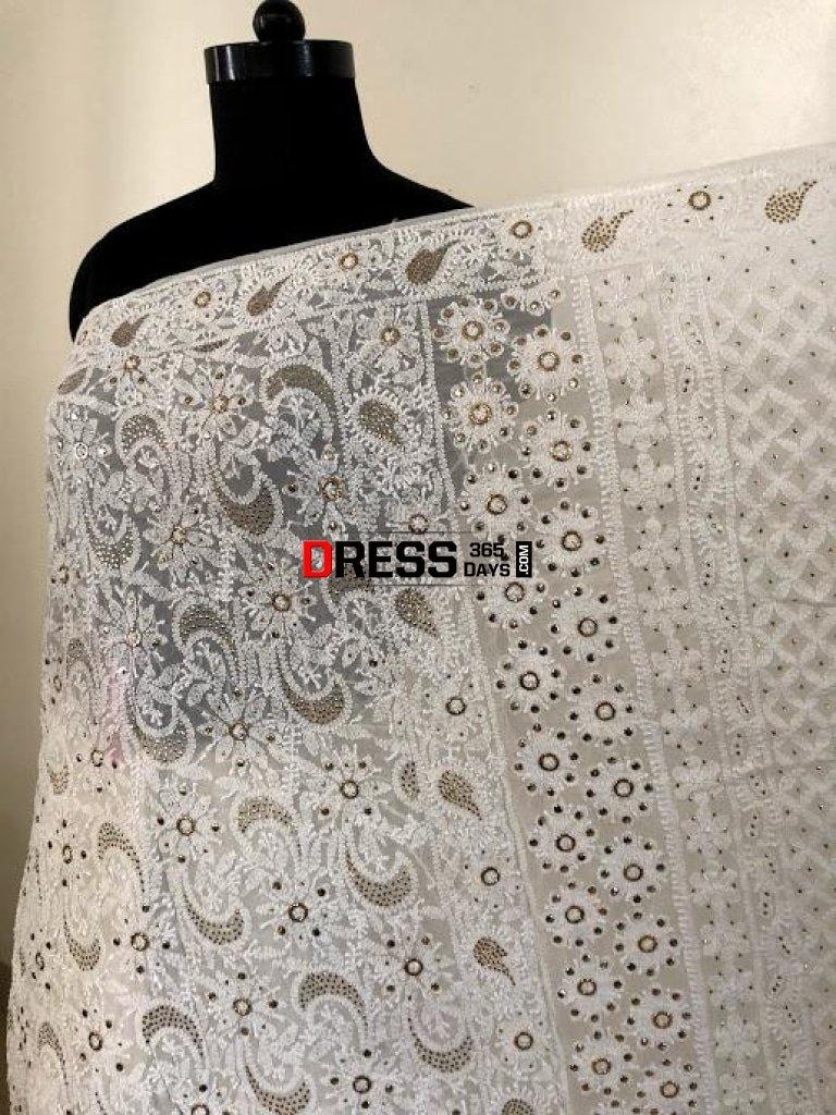 Ivory Mukaish Chikankari Saree