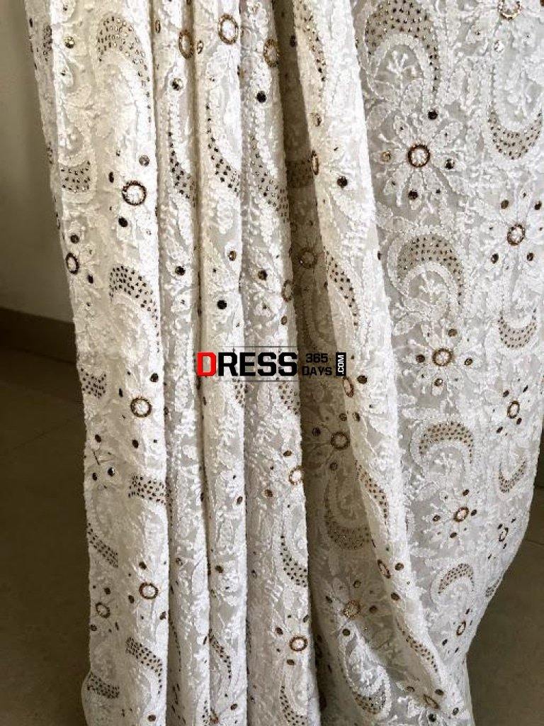Ivory Mukaish Chikankari Saree