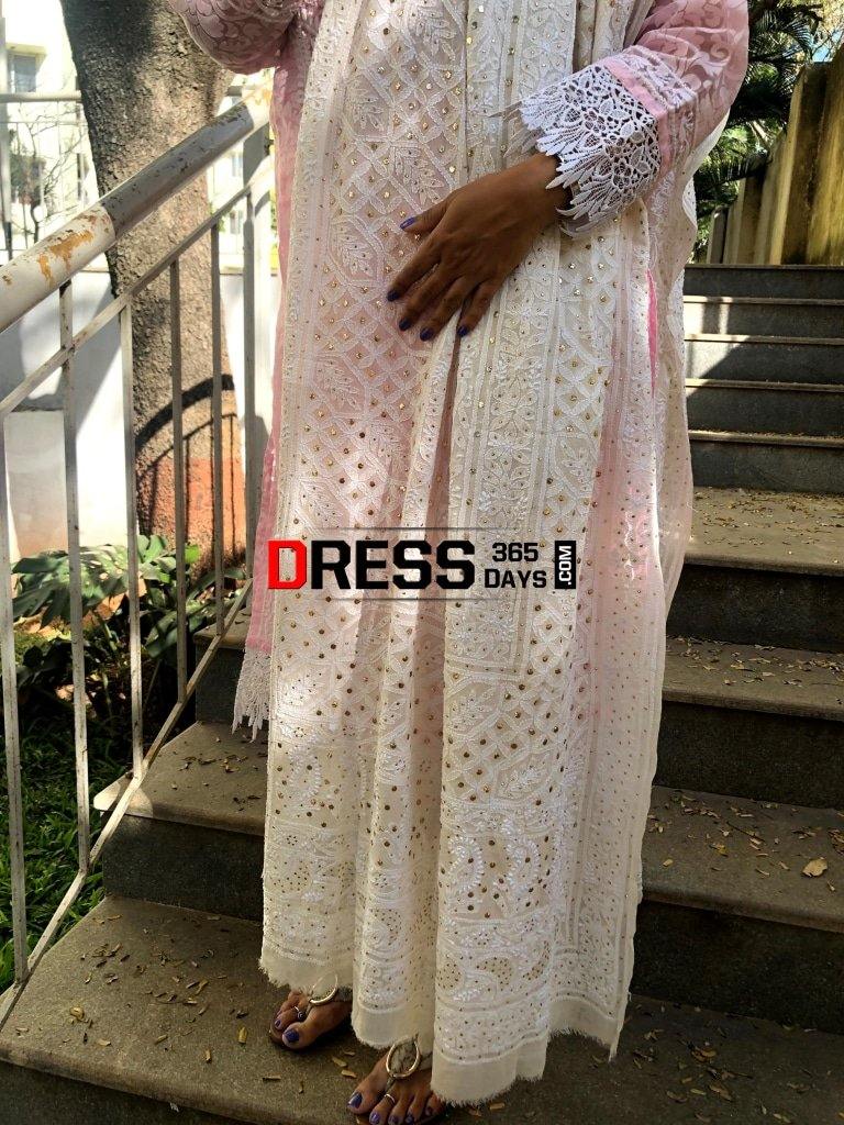 Ivory Mukaish Lucknowi Dupatta Chikankari