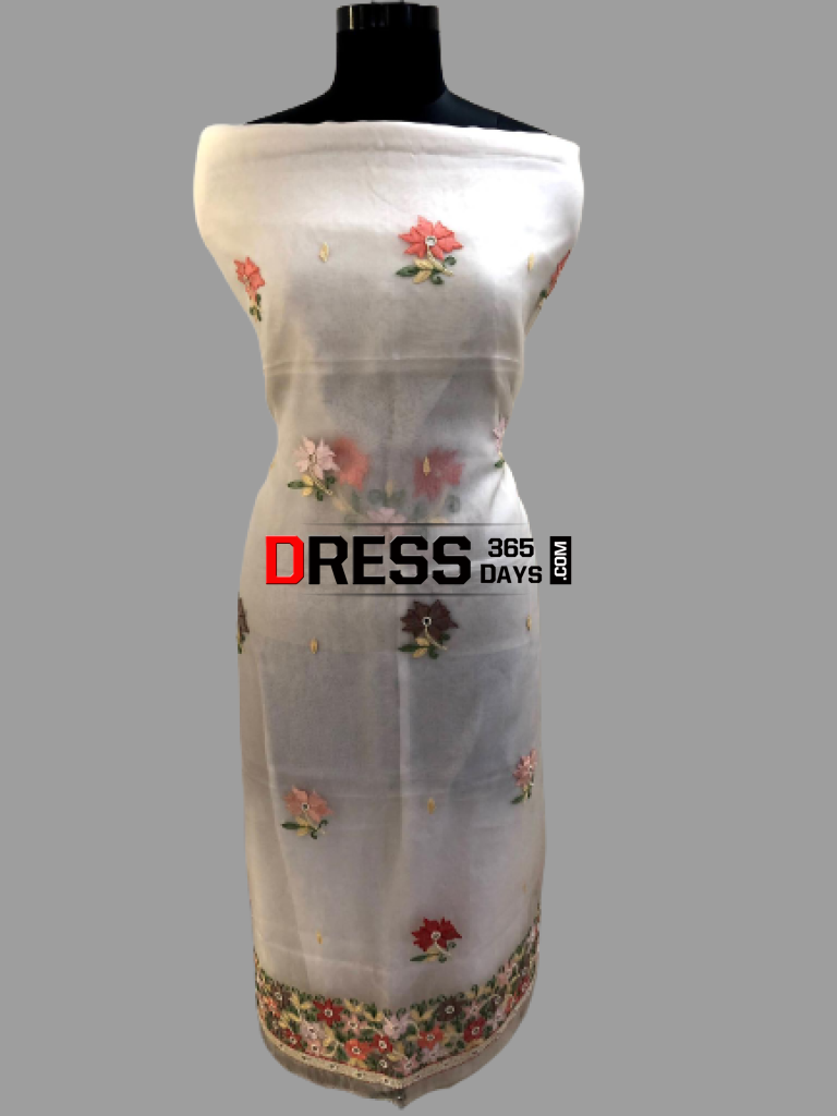 Ivory Organza Beads Chikankari Suit Suits