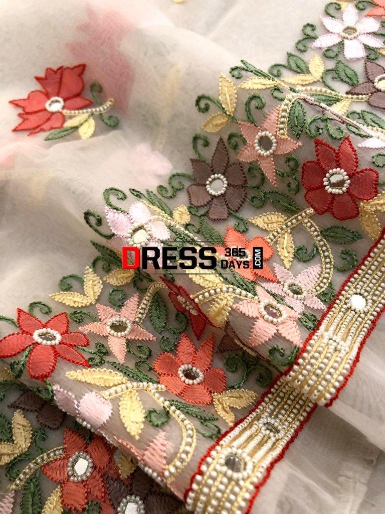 Ivory Organza Beads Chikankari Suit Suits