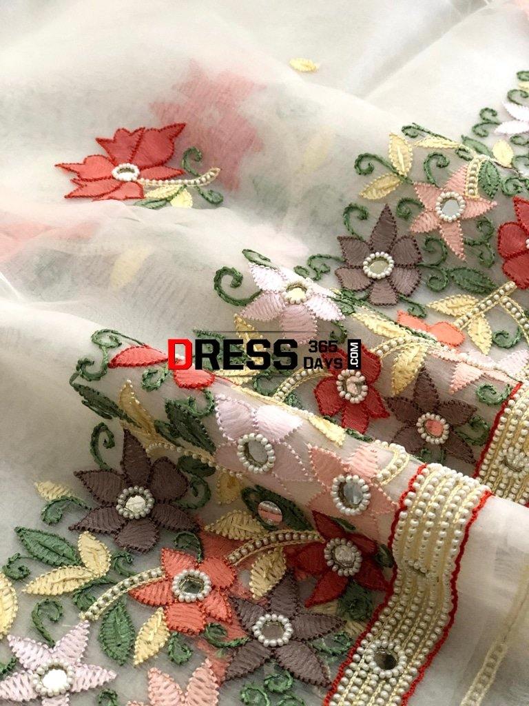 Ivory Organza Beads Chikankari Suit Suits