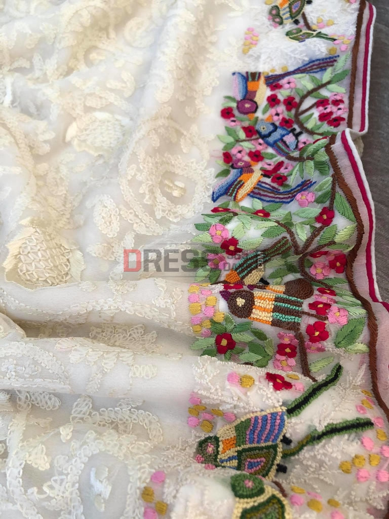 Ivory Parsi Gara & Chikankari Saree