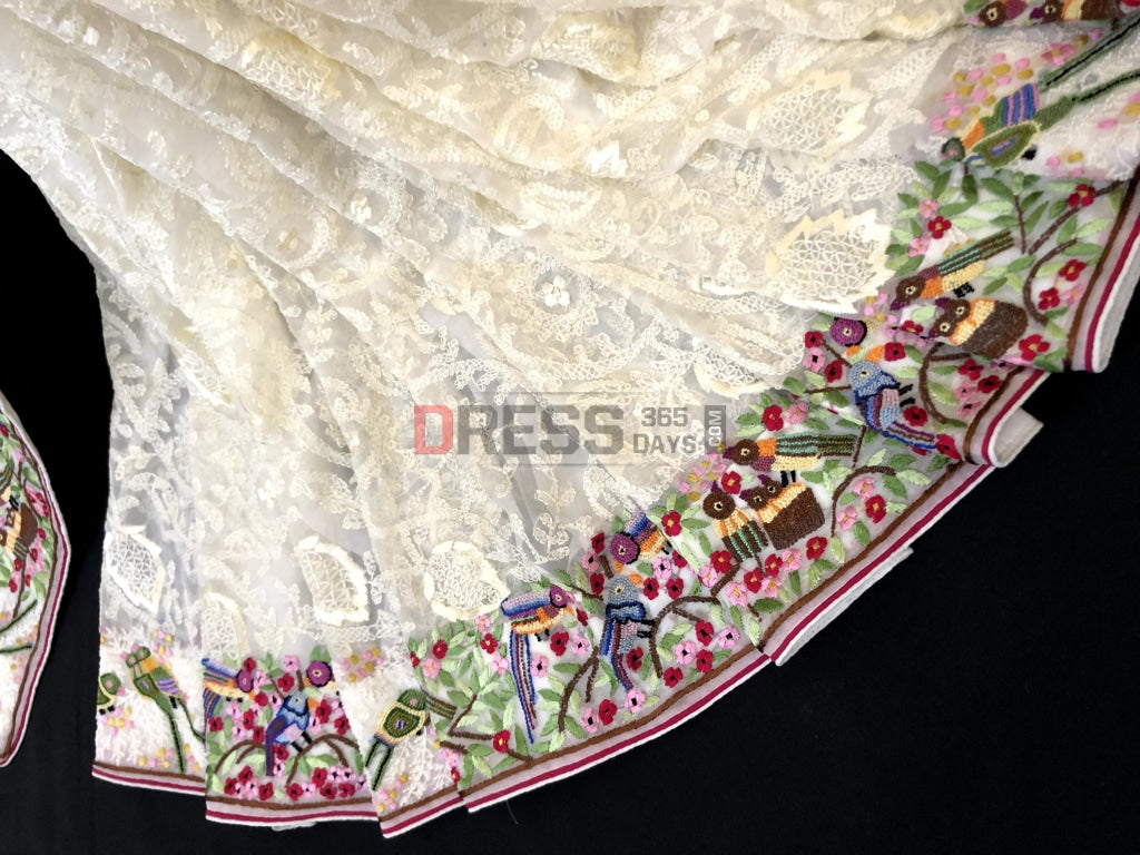 Ivory Parsi Gara & Chikankari Saree