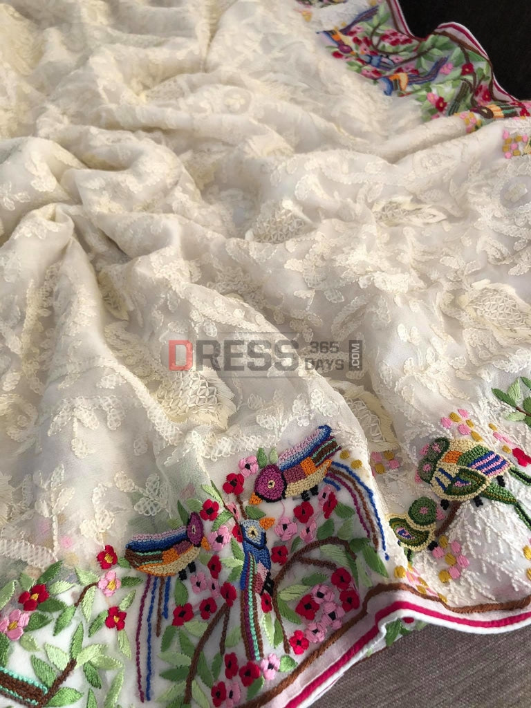 Ivory Parsi Gara & Chikankari Saree