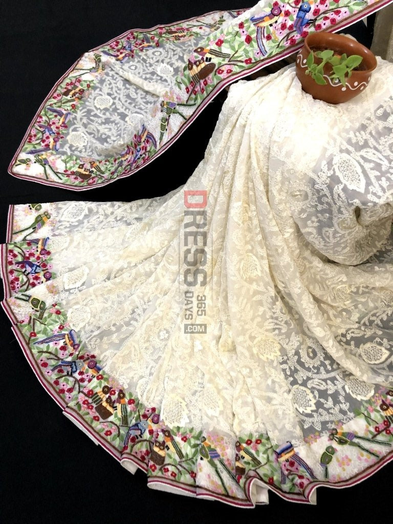 Ivory Parsi Gara Saree