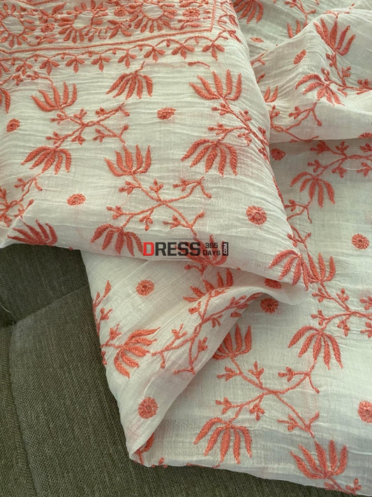Ivory & Peach Mul Chanderi Chikankari Suit Suits