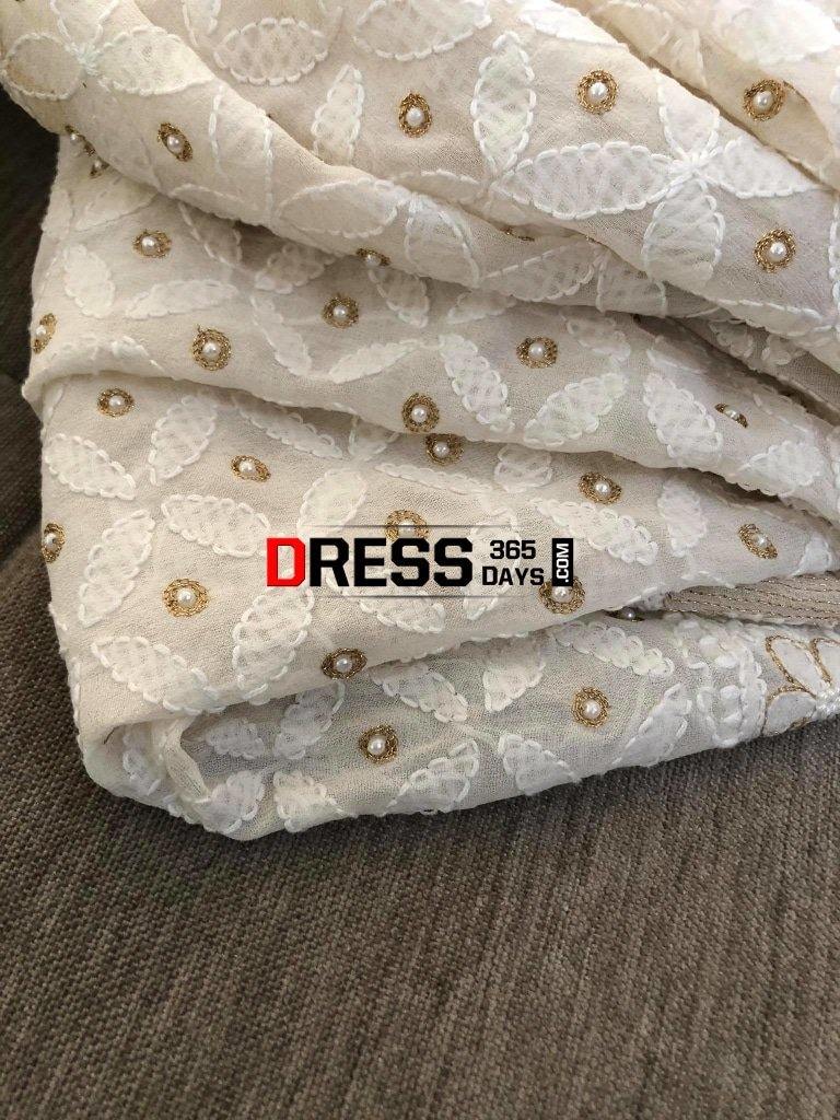 Ivory Pearl And Zari Work Dupatta Chikankari