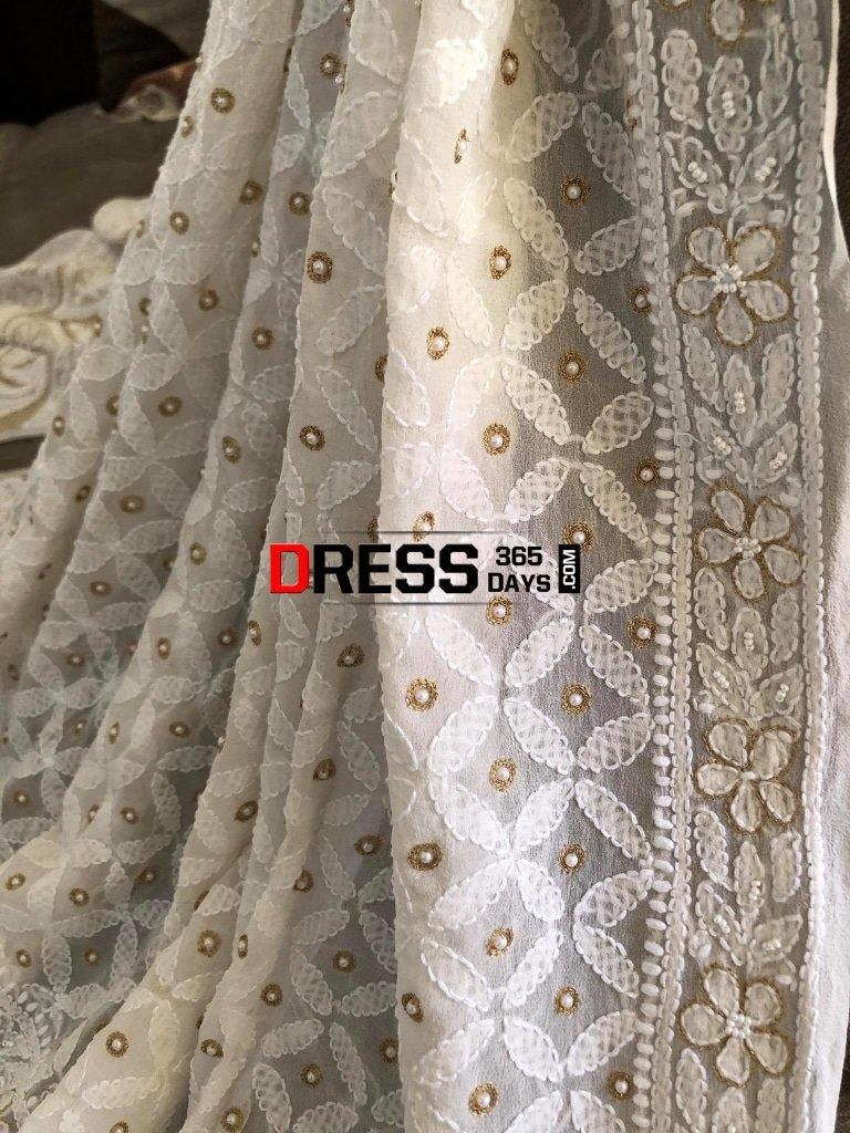 Ivory Pearl And Zari Work Dupatta Chikankari