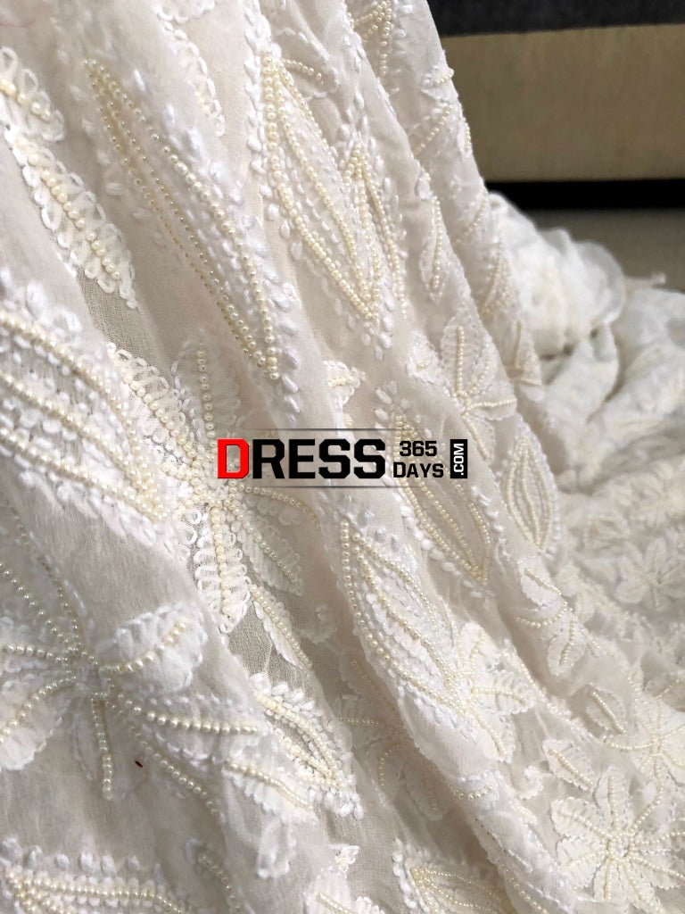 Ivory Pearl & Chikankari Hand Embroidered Saree
