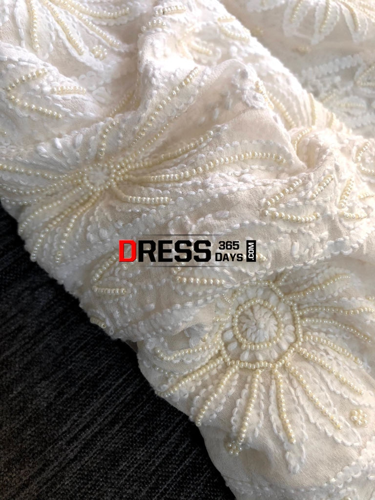 Ivory Pearl & Chikankari Hand Embroidered Saree
